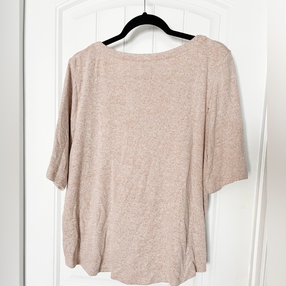 Chicos Women Large Oatmeal Heather Scoop Neck Elbow Sleeves Classic Cozy Tee - Picture 2 of 4